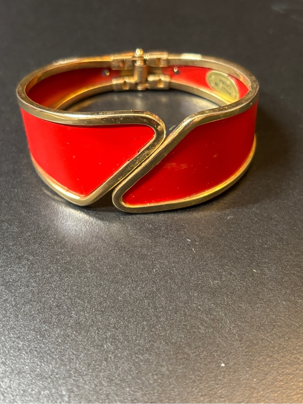 Gold-Tone Red Enamel Hinged Cuff Bracelet